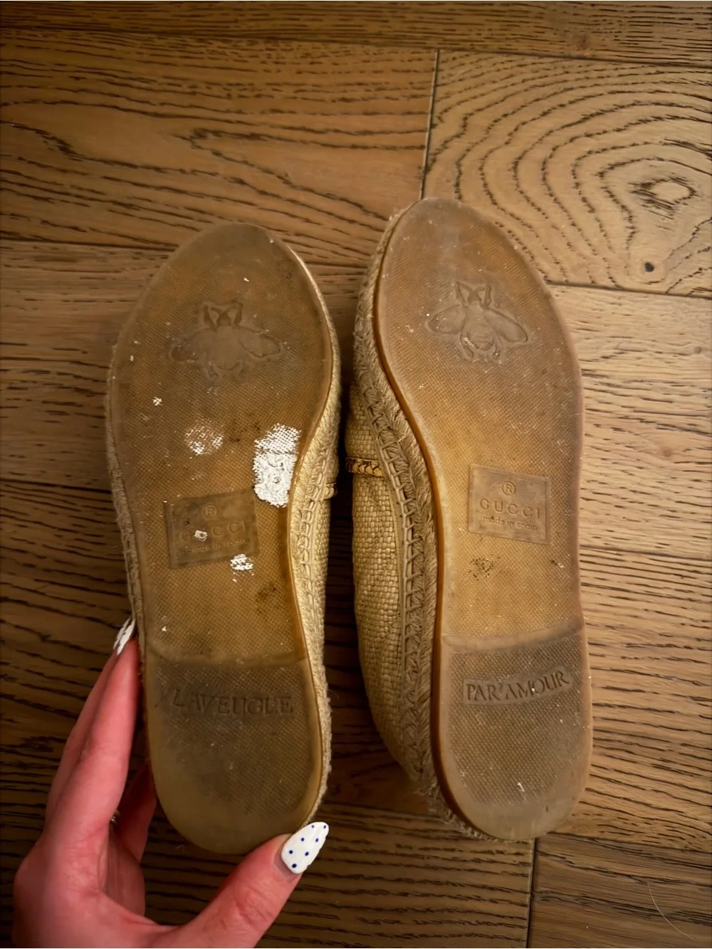 Gucci Natural Beige Canvas Espadrille Flats with Gold Double G